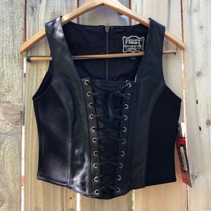 Black Leather Biker Babe Corset! NWT xs